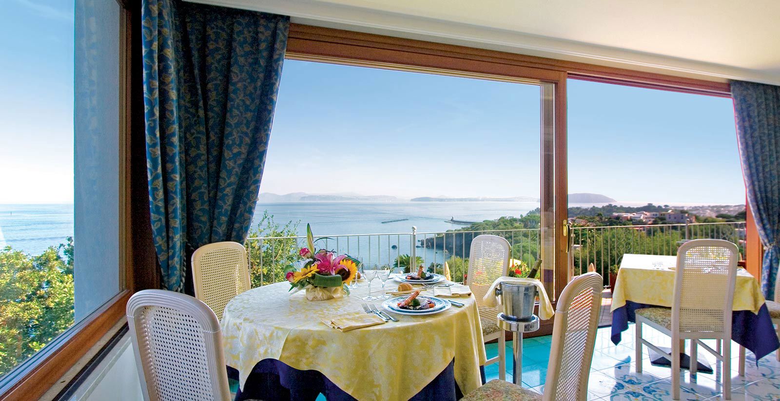 Restaurants - The Pulcinella Restaurant is located inside the main building, while the Terrazza Cafiero Restaurant is located near the pool and offers a charming panoramic sea view.